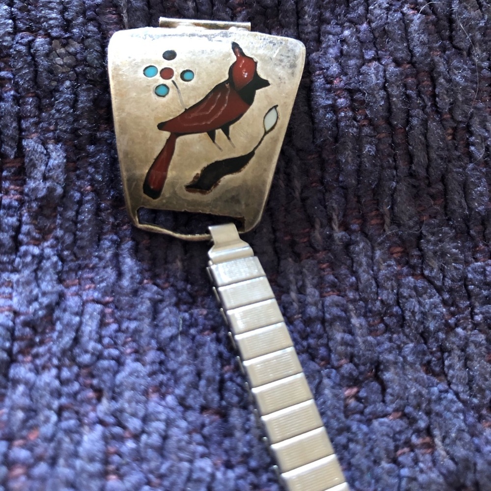 Vintage Zuni Sterling Silver Amber Turquoise MOP Watch Tips - Picture 4 of 7